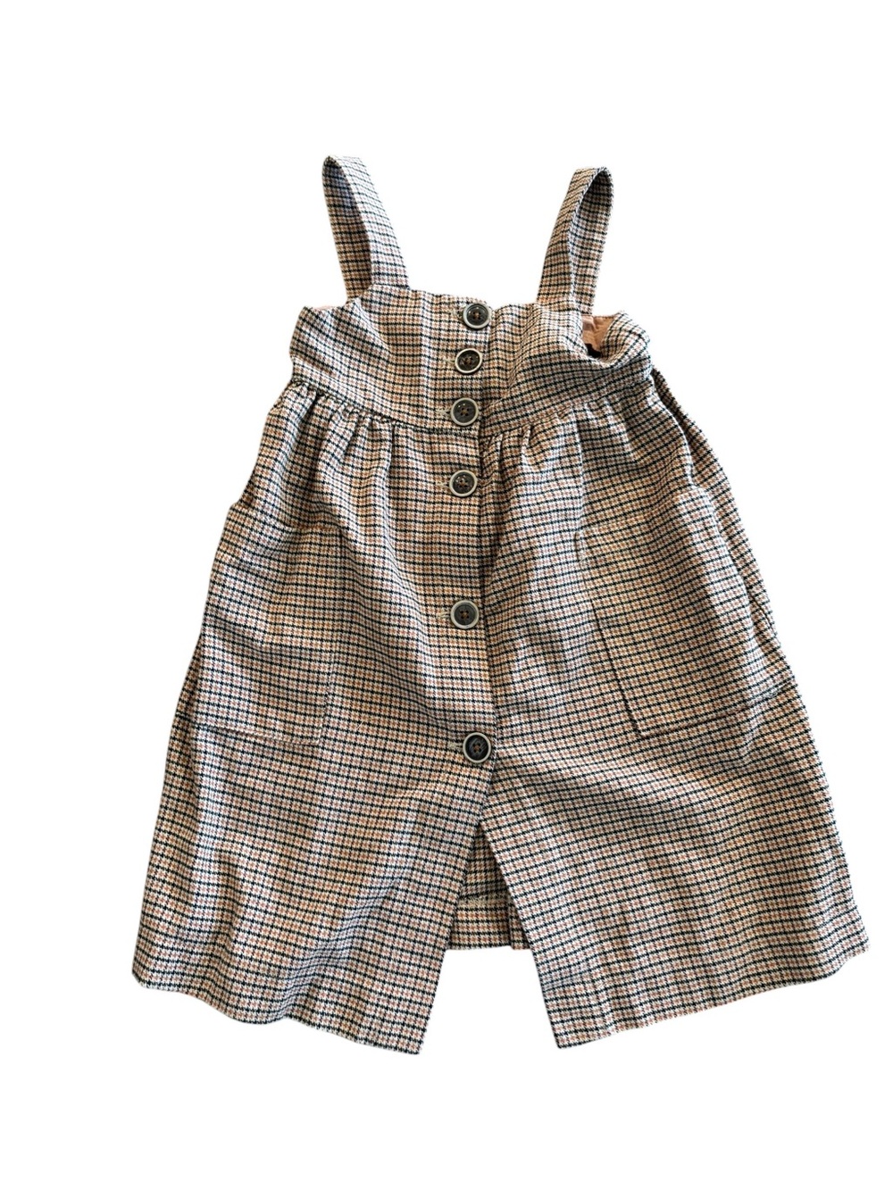 Zara 5 Plaid Button-Front Suspender Skirt Dress in Brown